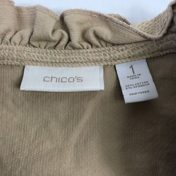 Chico’s Beige Corduroy Blazer Ruffle Trim Boho Button Jacket Long Sleeve 1 M - Picture 4 of 10